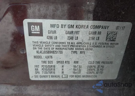 2017 Buick Encore Premium from USA, damaged, VIN KL4CJDSB9HB251755